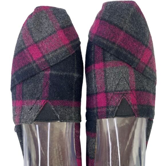 Tom’s Women Wool Blend Flats Moccasins Fuchsia Grey Plaid Flannel Slip On S 7.5 - Picture 9 of 12